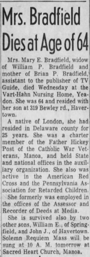 Mary Bradfield Dies